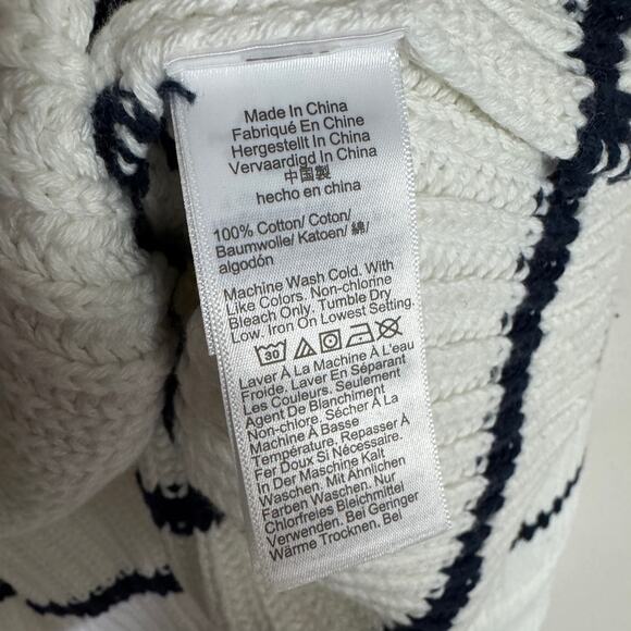 J.Crew Heritage Cotton Fisherman Crewneck Sweater WMNS M White Blue Stripe Knit - Picture 5 of 6